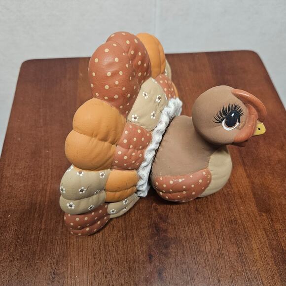 Vintage Handmade Ceramic Quilted Turkey Figurine Thanksgiving - Picture 2 of 6